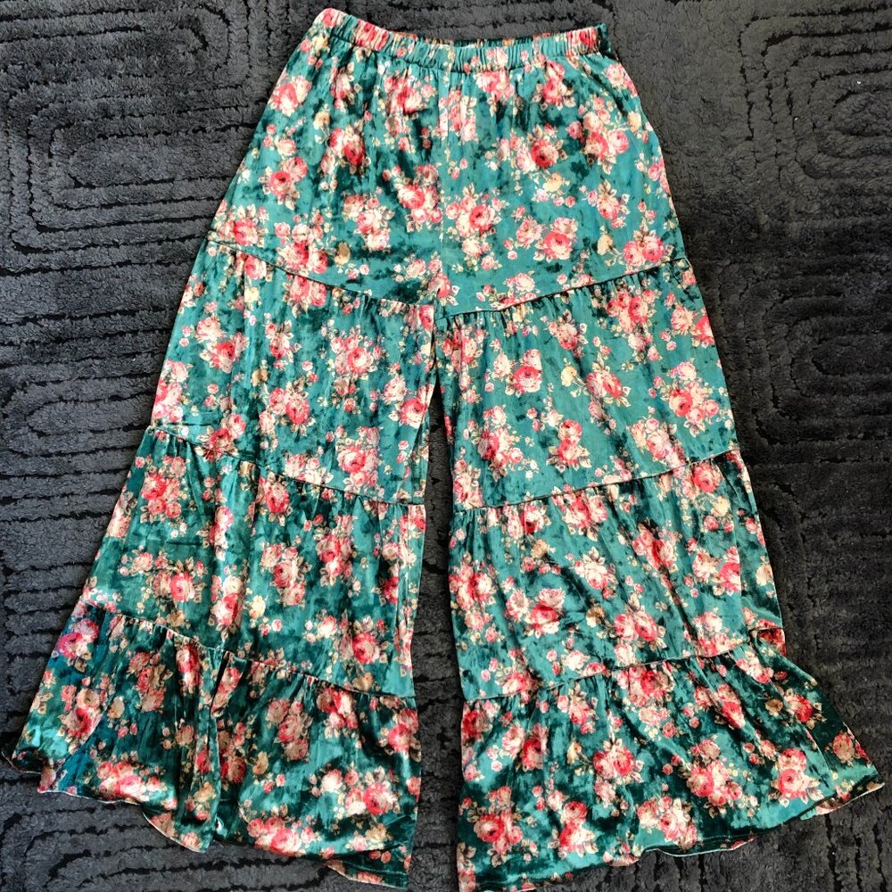 Natural Life: Velvet Patti Palazzo Pant, Evergreen Bouquets - Large